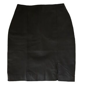 KC Collections 100% Genuine Leather Sexy Pencil Black Skirt Zip Back Slit Sz 6